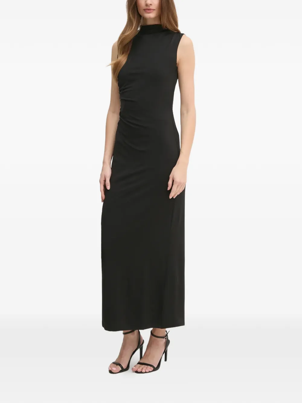  Oui Mock-neck Ruched Maxi Dress - Black 