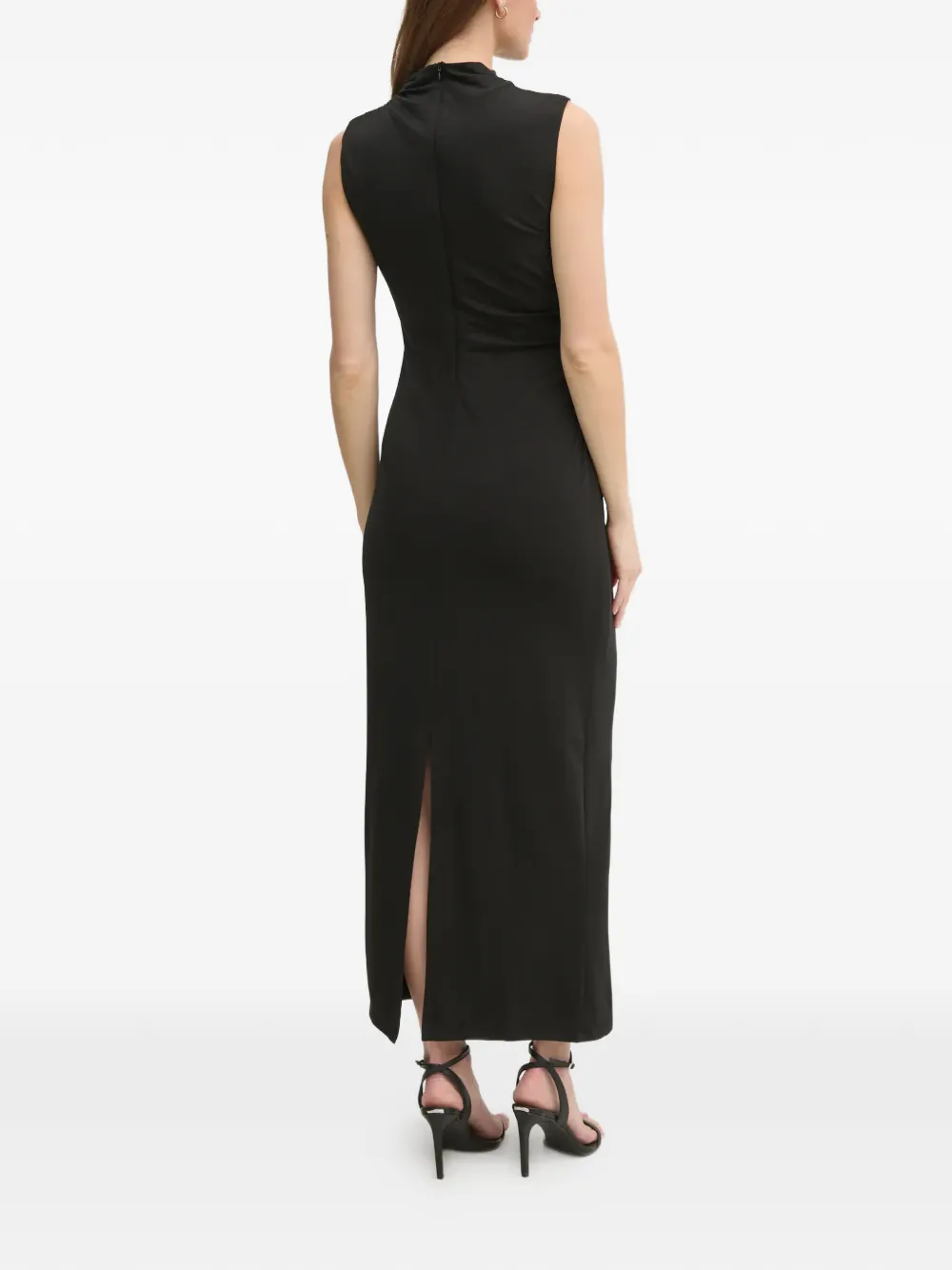  Oui Mock-neck Ruched Maxi Dress - Black 