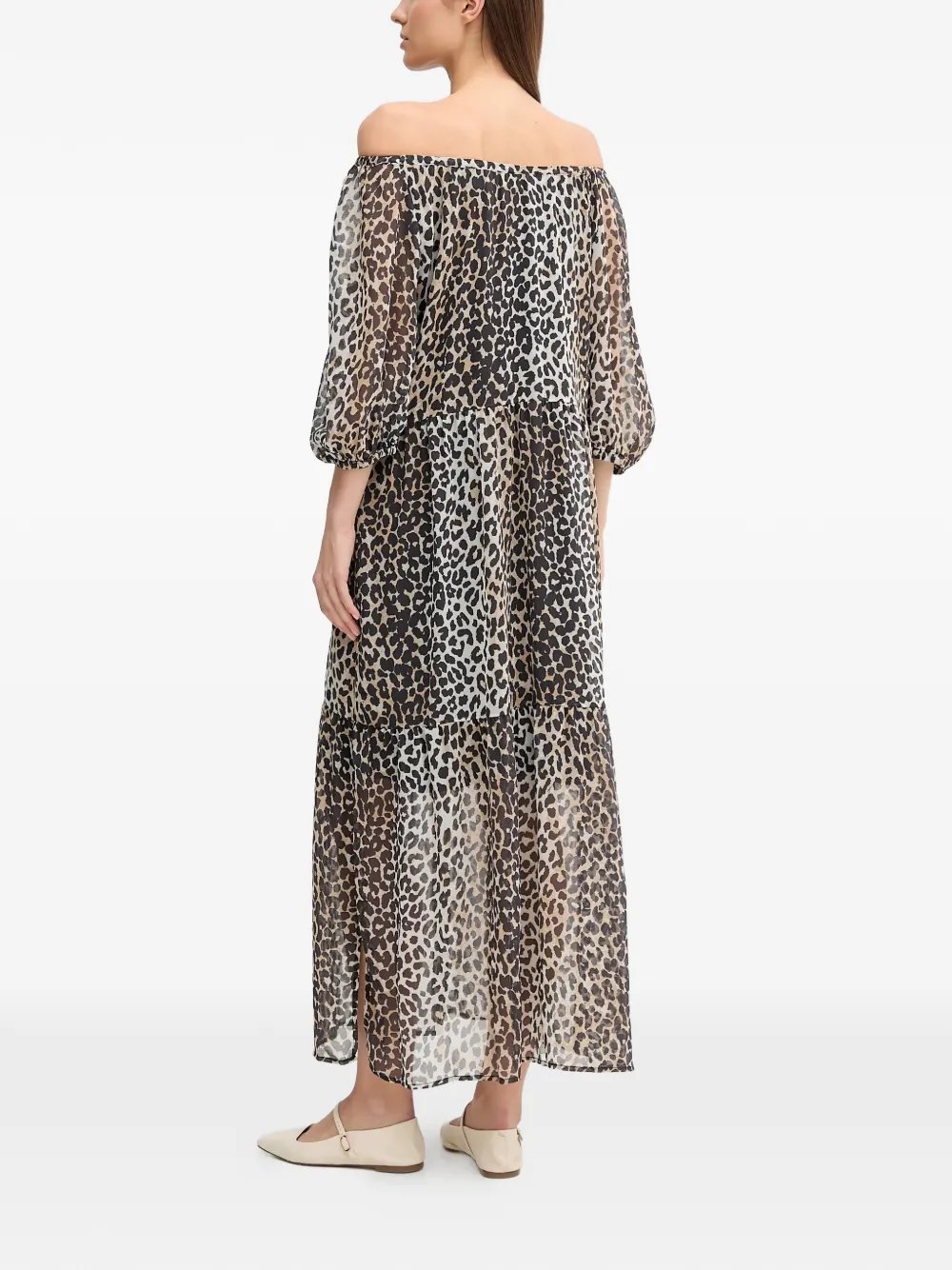 OUI Off-shoulder maxi-jurk met dierenprint Zwart