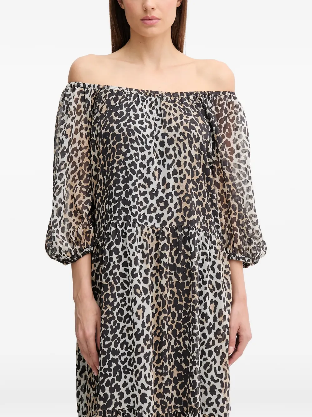 OUI Off-shoulder maxi-jurk met dierenprint Zwart