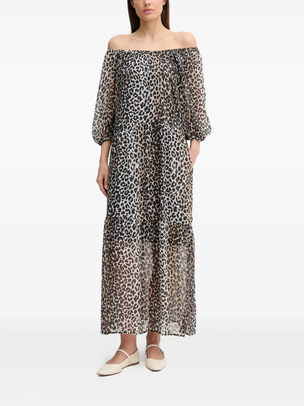 OUI off-shoulder animal-print maxi dress - Nero
