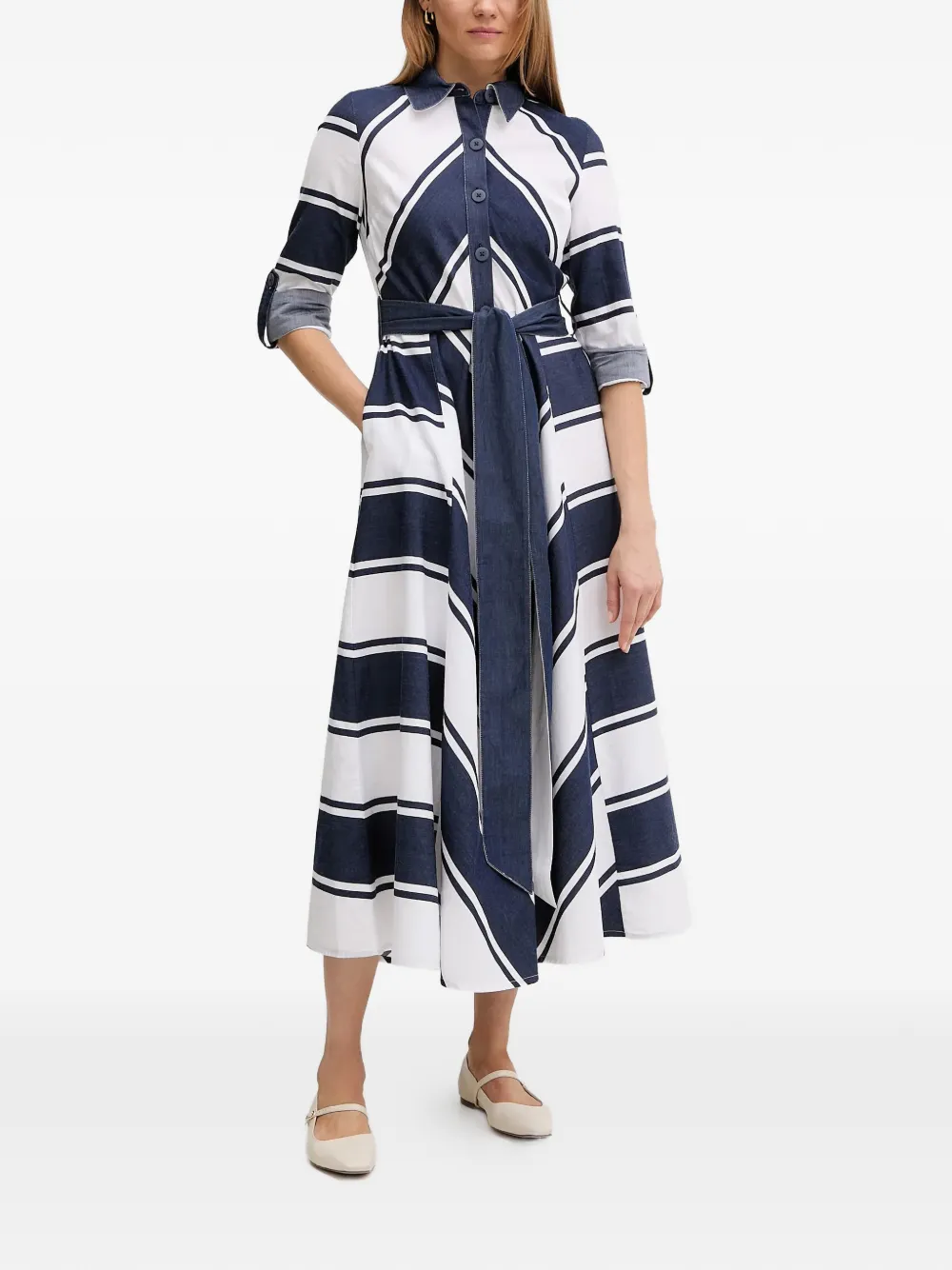  Joseph Ribkoff Striped Belted Midi Dress - Blue 