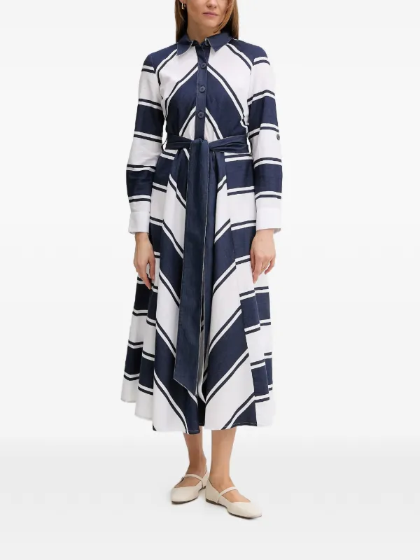joseph ribkoff midi dresses Joseph Ribkoff Striped Belted Midi Shirt Dress