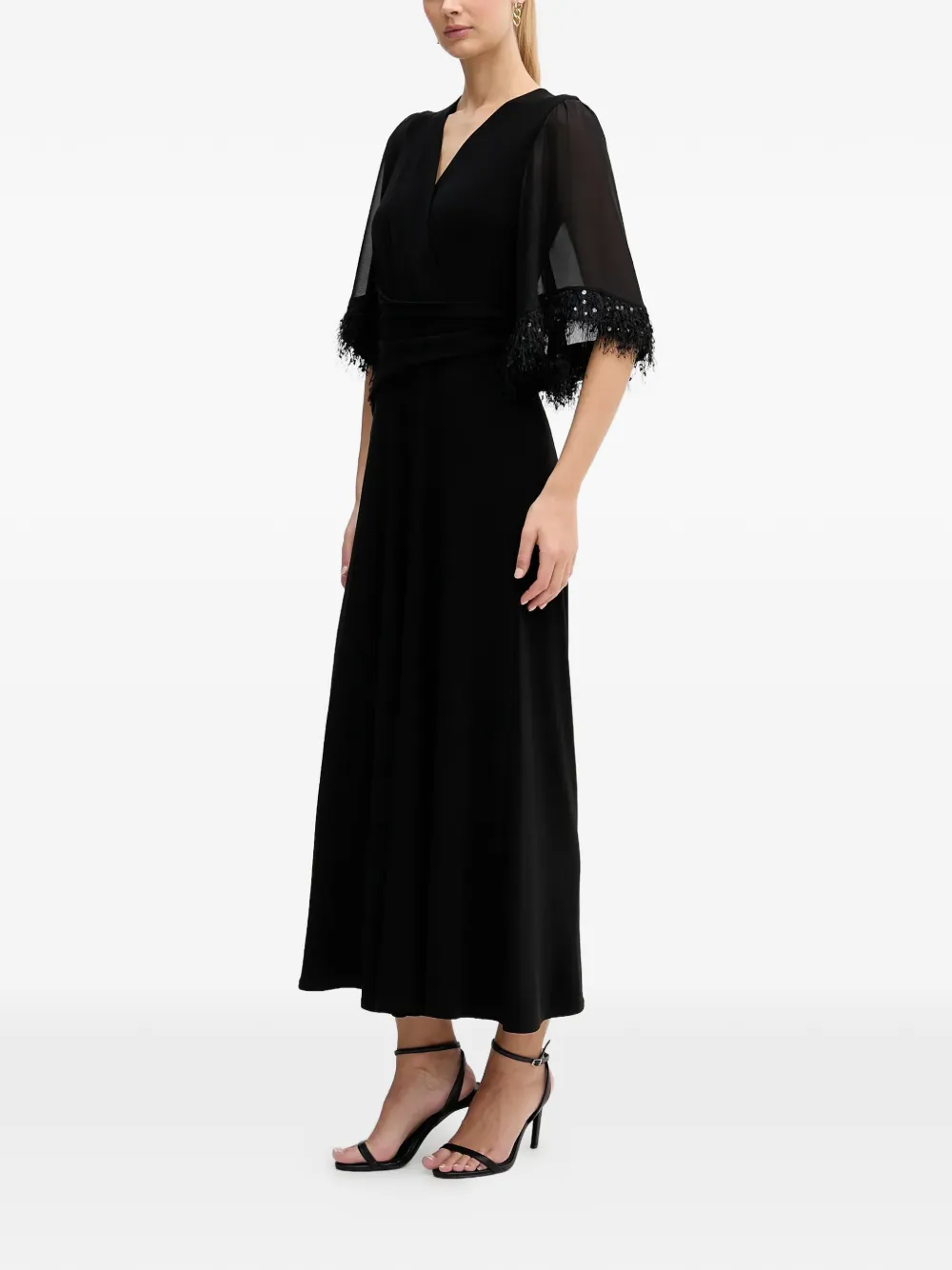  Joseph Ribkoff Fringed V-neck Jumpsuit - Black 