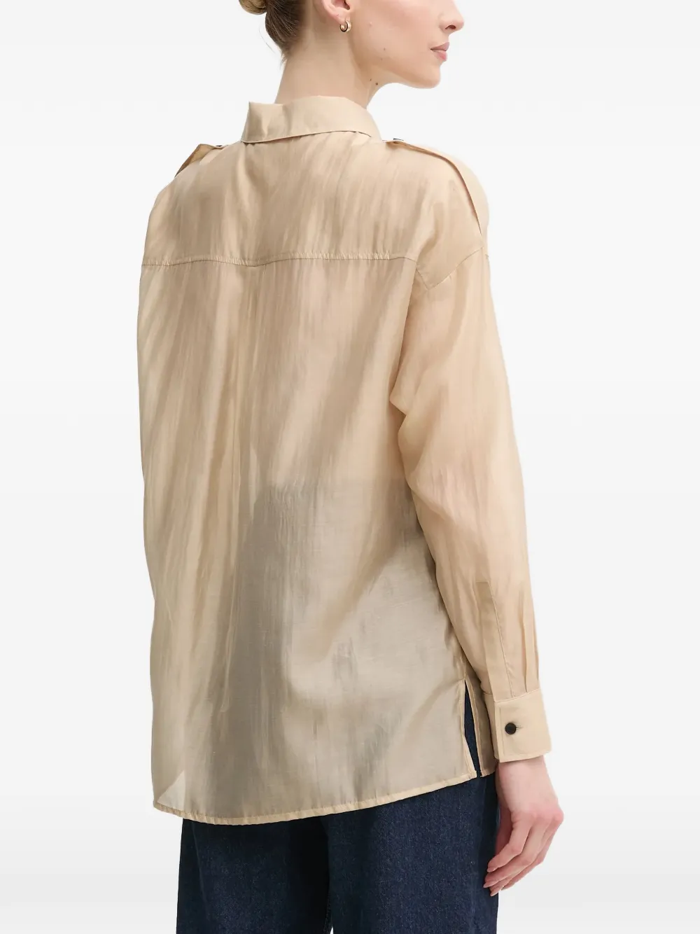  Oui Flap-pocket Buttoned Shirt - Neutrals 