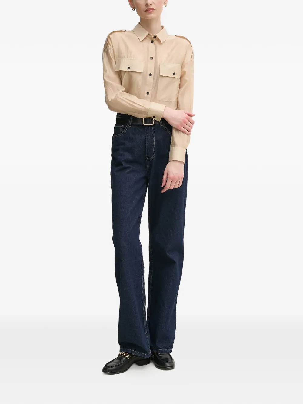  Oui Flap-pocket Buttoned Shirt - Neutrals 