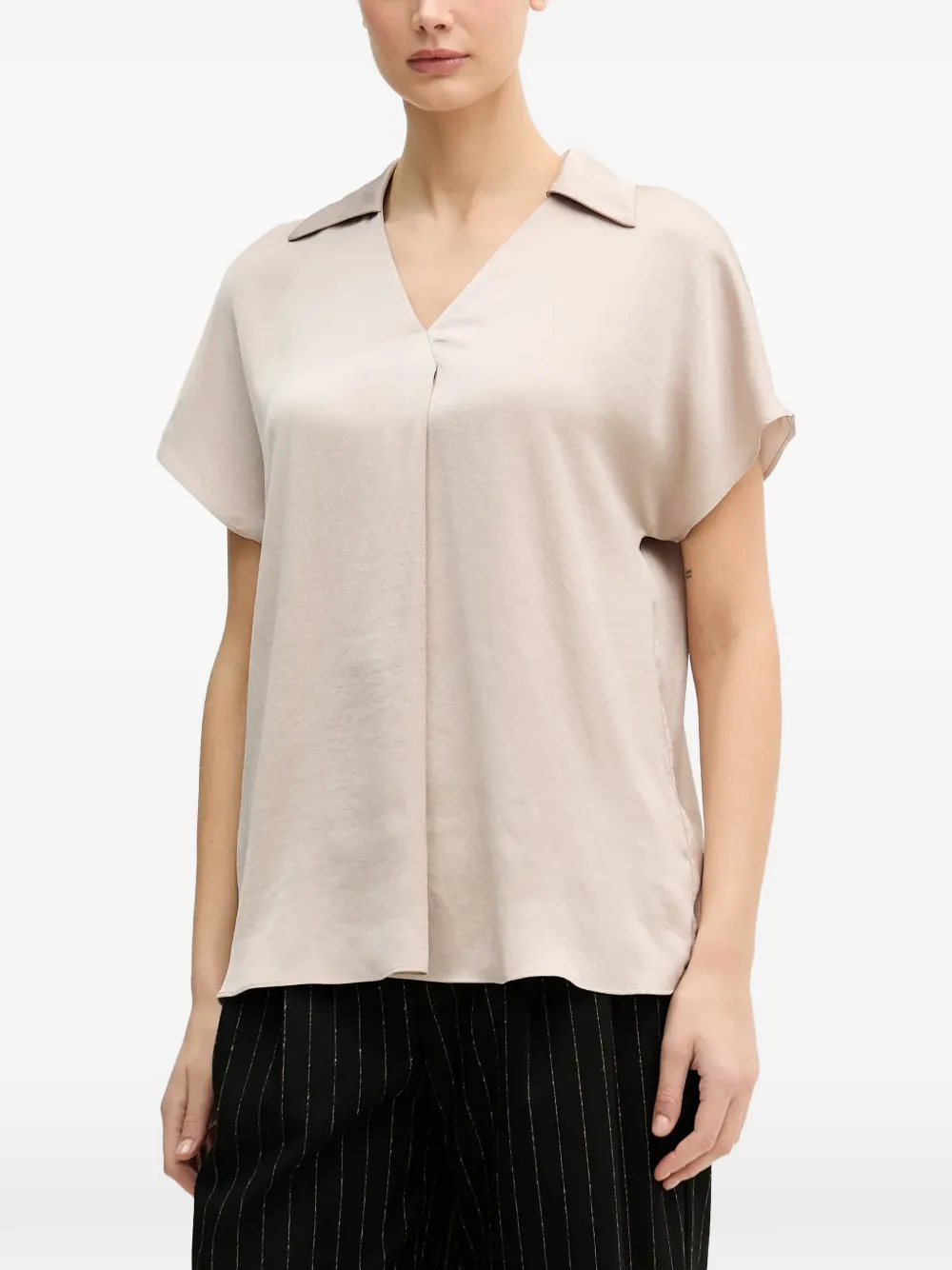 Joseph Ribkoff collared V-neck top - Nude