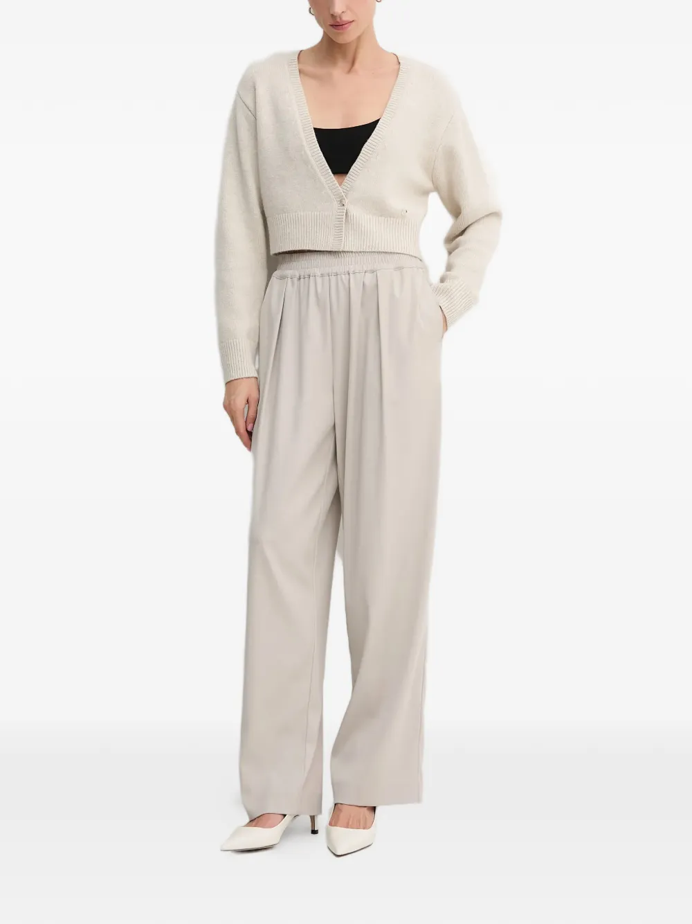  Oui V-neck Button Cardigan - Neutrals 