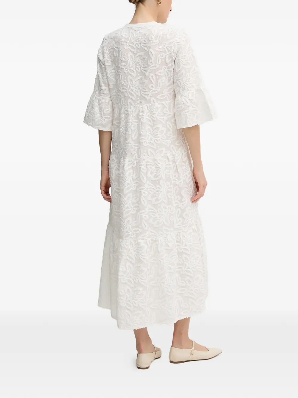  Marc Aurel Flared-sleeve Floral Dress - White 