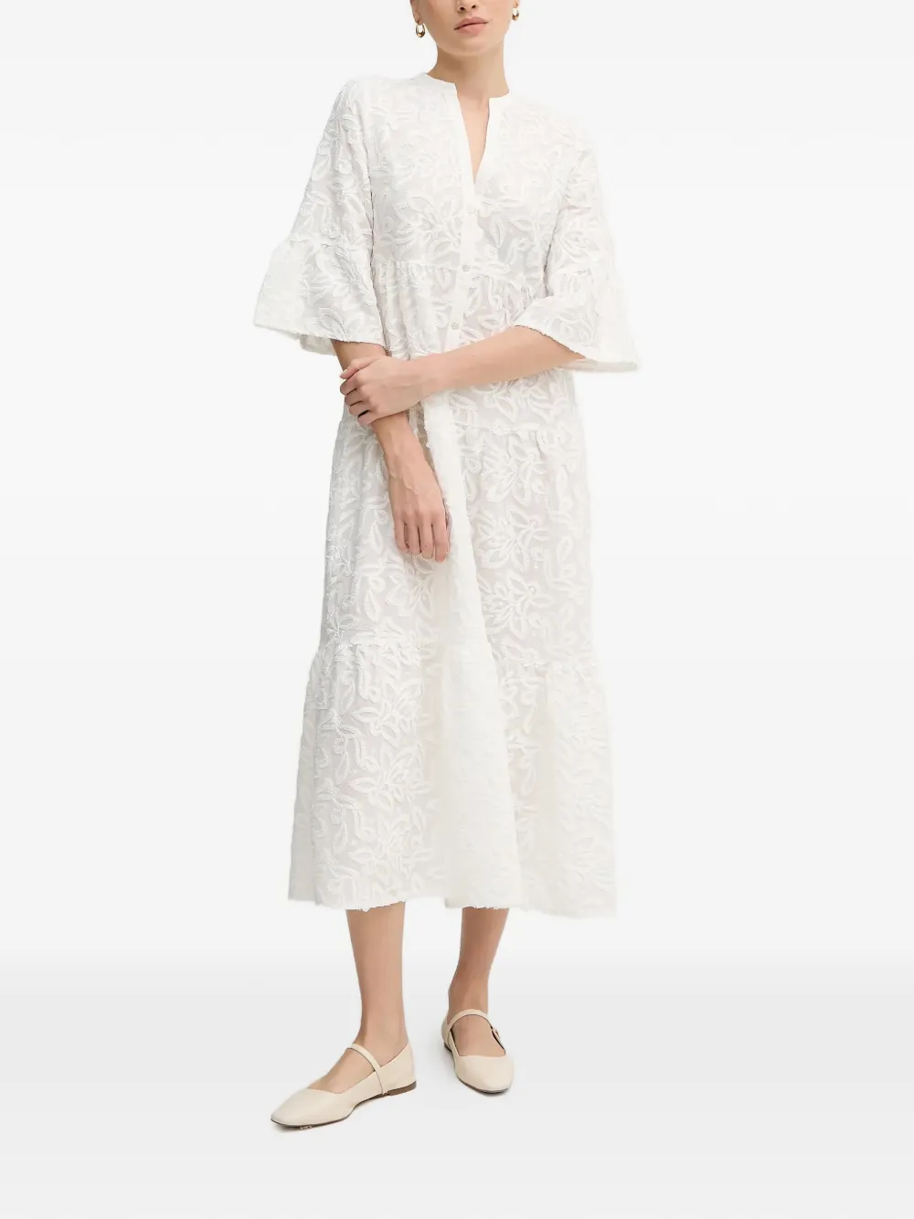  Marc Aurel Flared-sleeve Floral Dress - White 