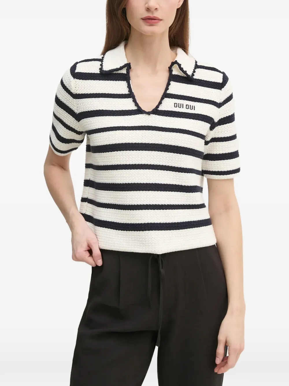 OUI striped collar knitwear - Bianco