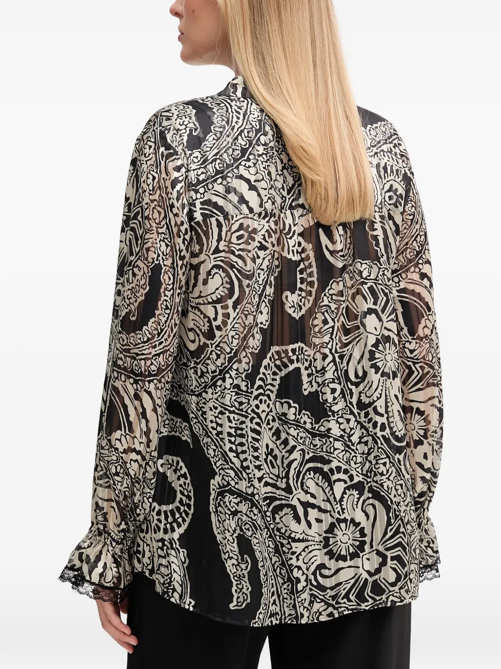  Marc Aurel Paisley Lace Trim Blouse - Black 
