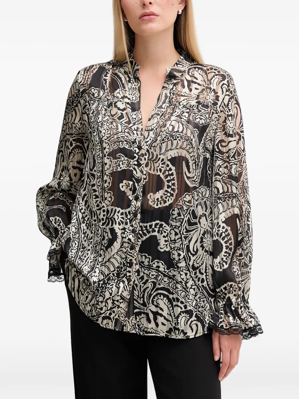 Marc Aurel paisley lace trim blouse - Nero