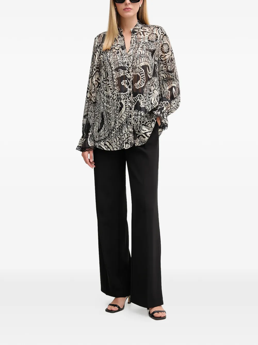  Marc Aurel Paisley Lace Trim Blouse - Black 