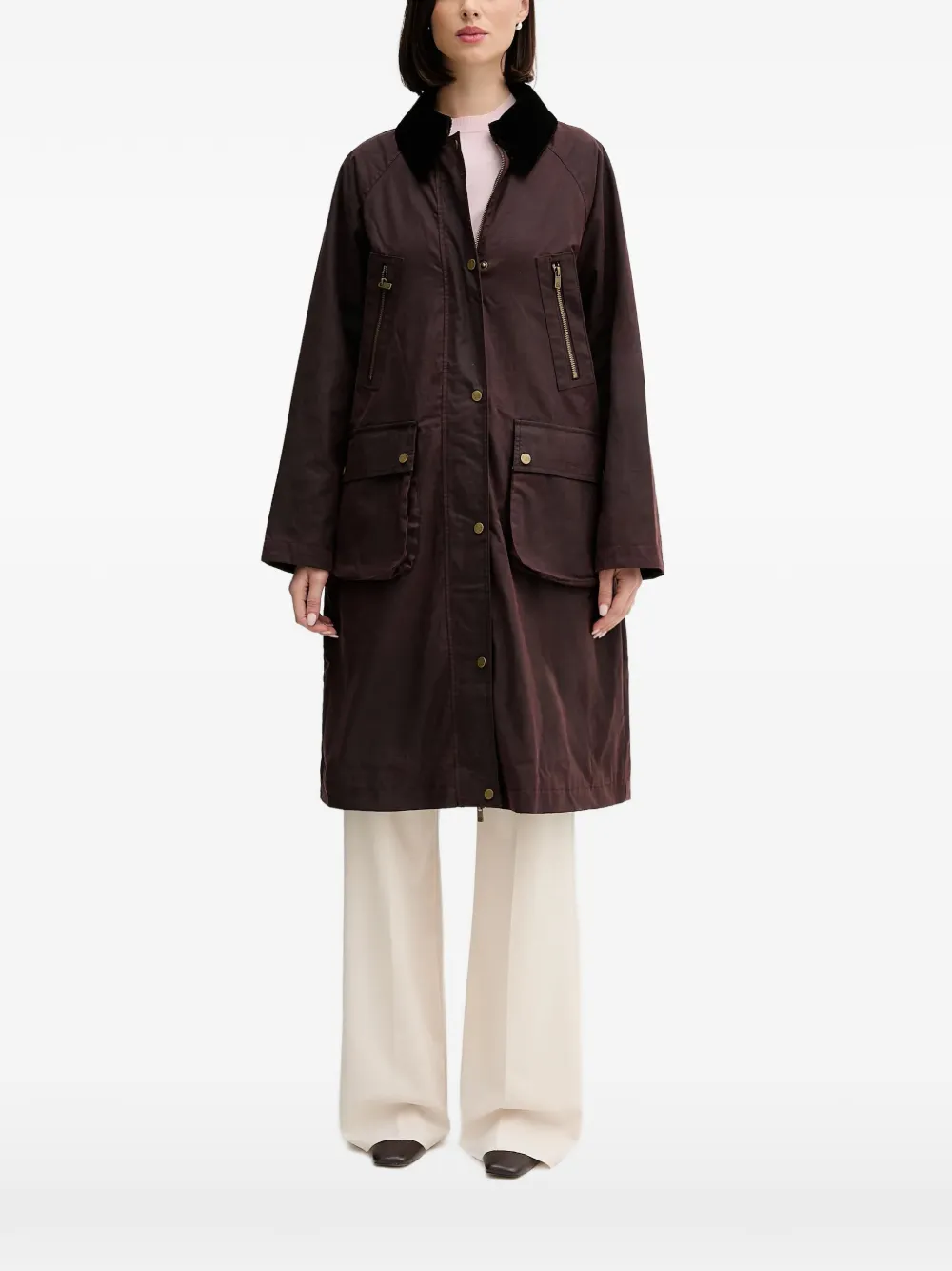 Hoss Intropia Damaris button corduroy-collar trench - Marrone