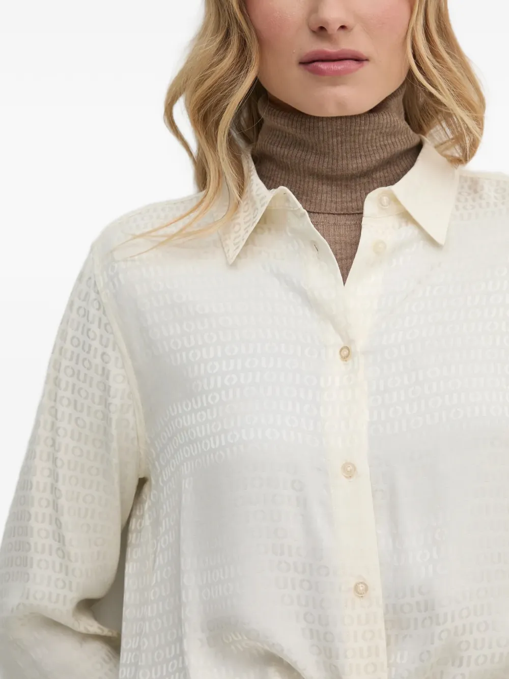 OUI Blouse met knopen en patroon Wit