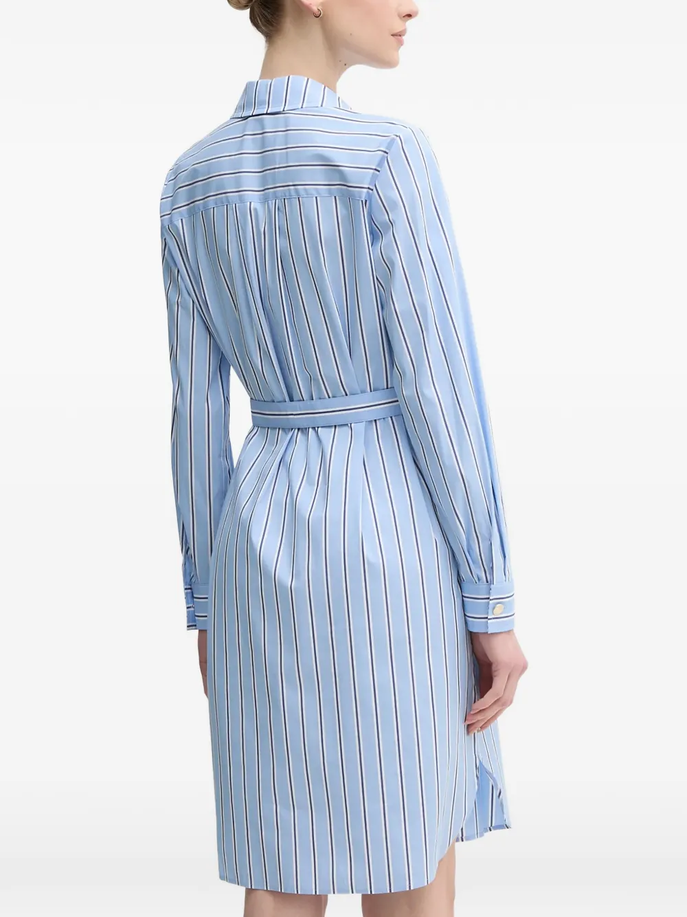  Marc Aurel Striped Belted Mini Shirt Dress - Blue 