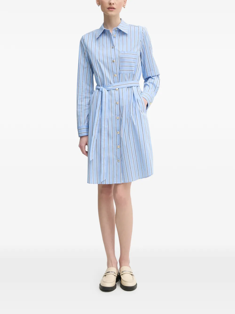  Marc Aurel Striped Belted Mini Shirt Dress - Blue 