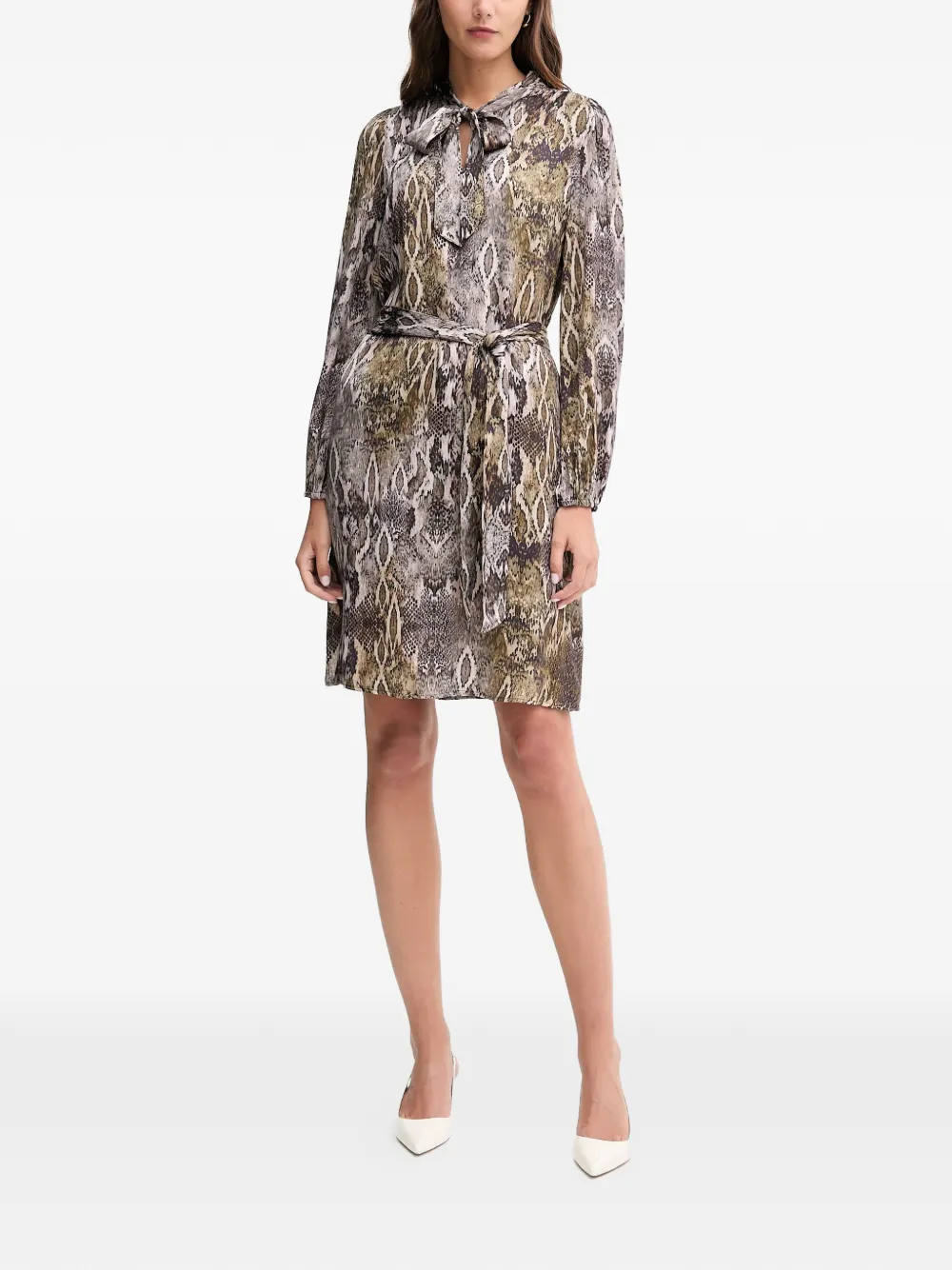 Marc Aurel tie neck snake print dress - Marrone