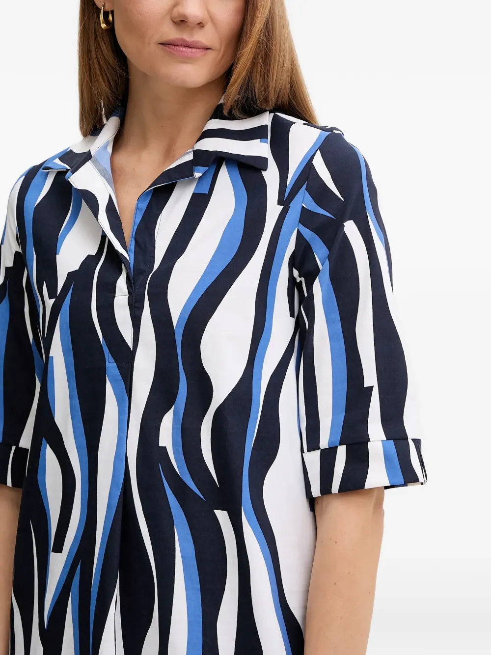 Joseph Ribkoff Jurk met abstract patroon en kraag Wit