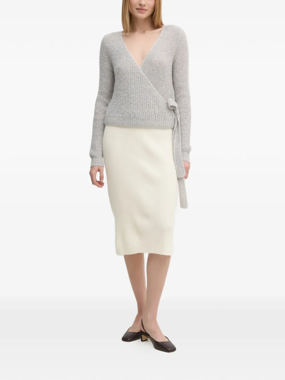  Oui Pull à Taille Nouée - Gris 