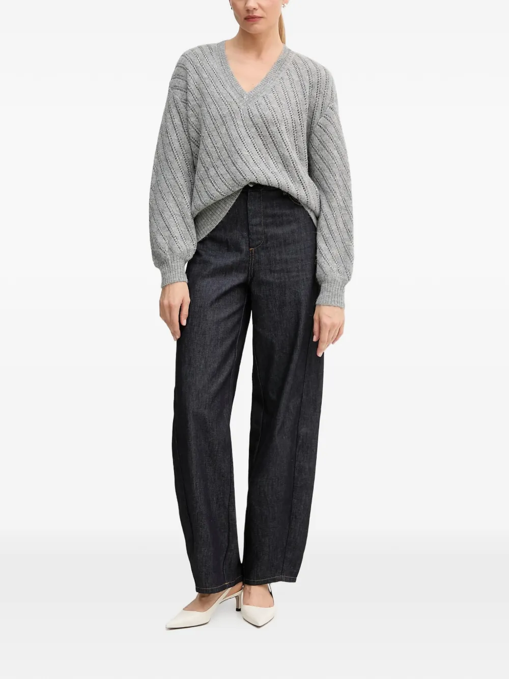  Marc Aurel V-neck Open-knit Sweater - Grey 