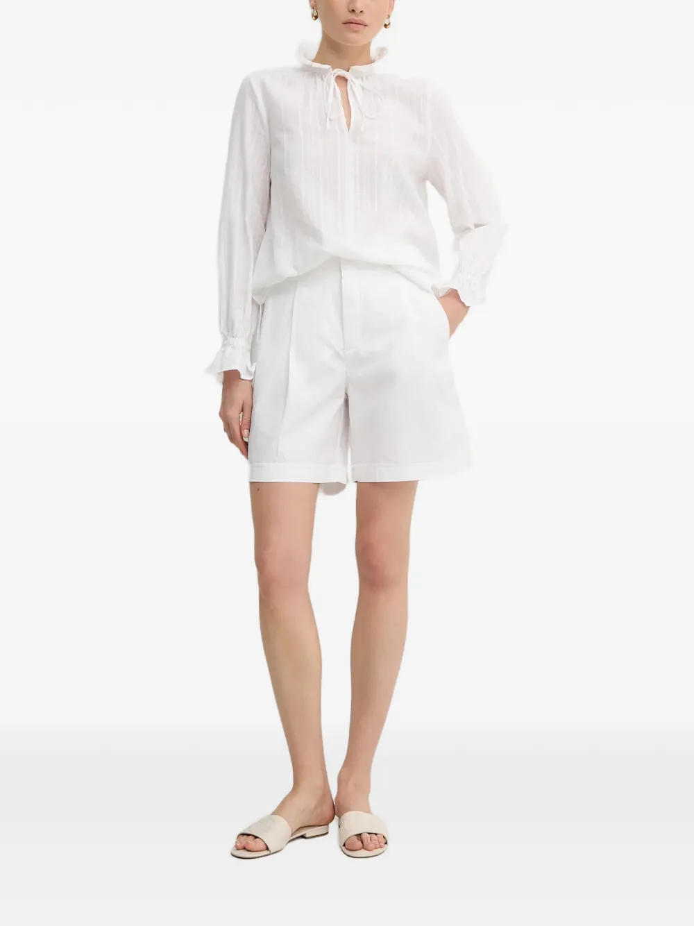  Marc Aurel Ruffled Tie Top - White 
