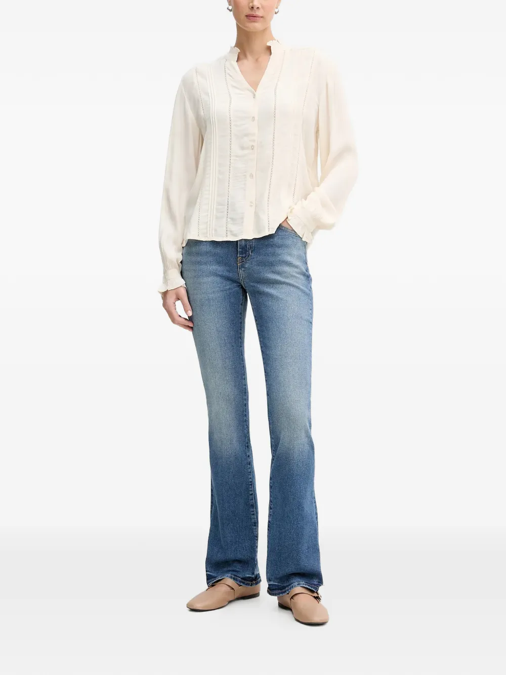  Hoss Intropia Ruffled Button Blouse - Neutrals 