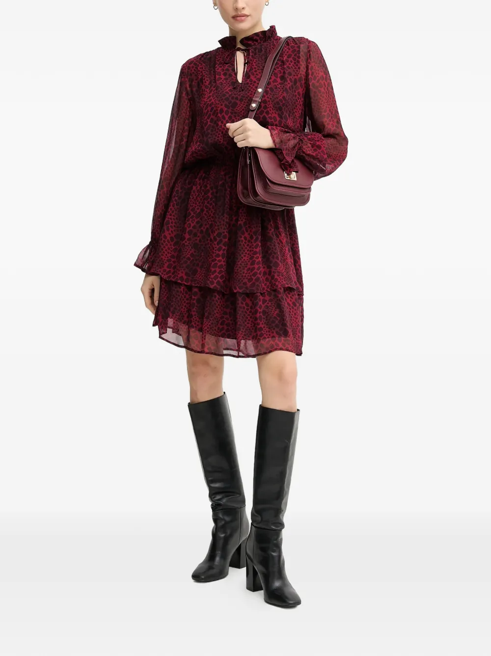  Marc Aurel Ruffle Animal Print Dress - Red 