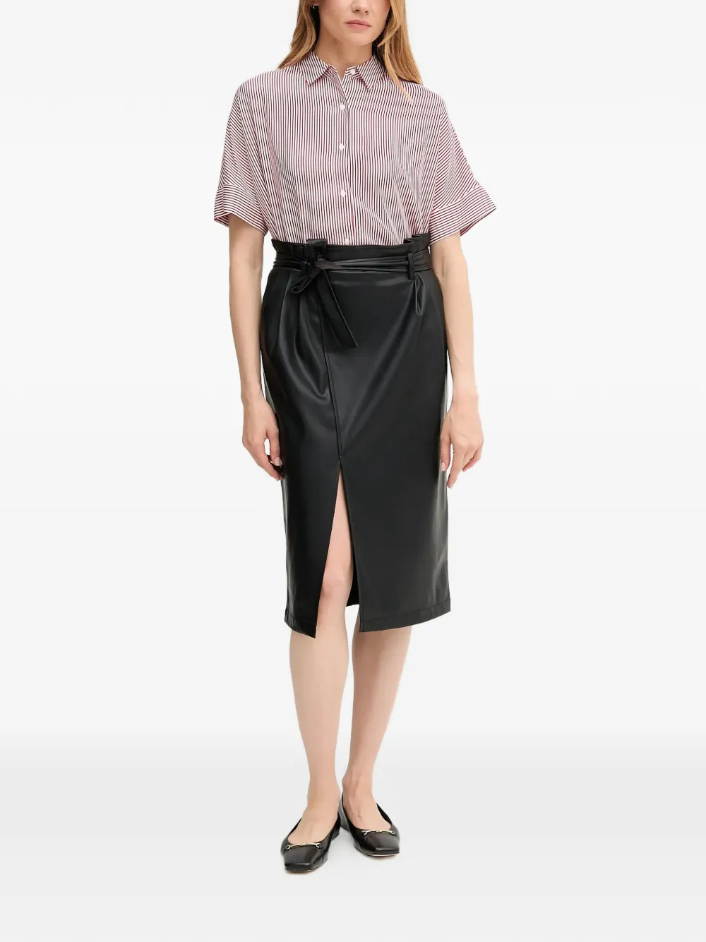  Oui Tie-waist Slit Midi Skirt - Black 