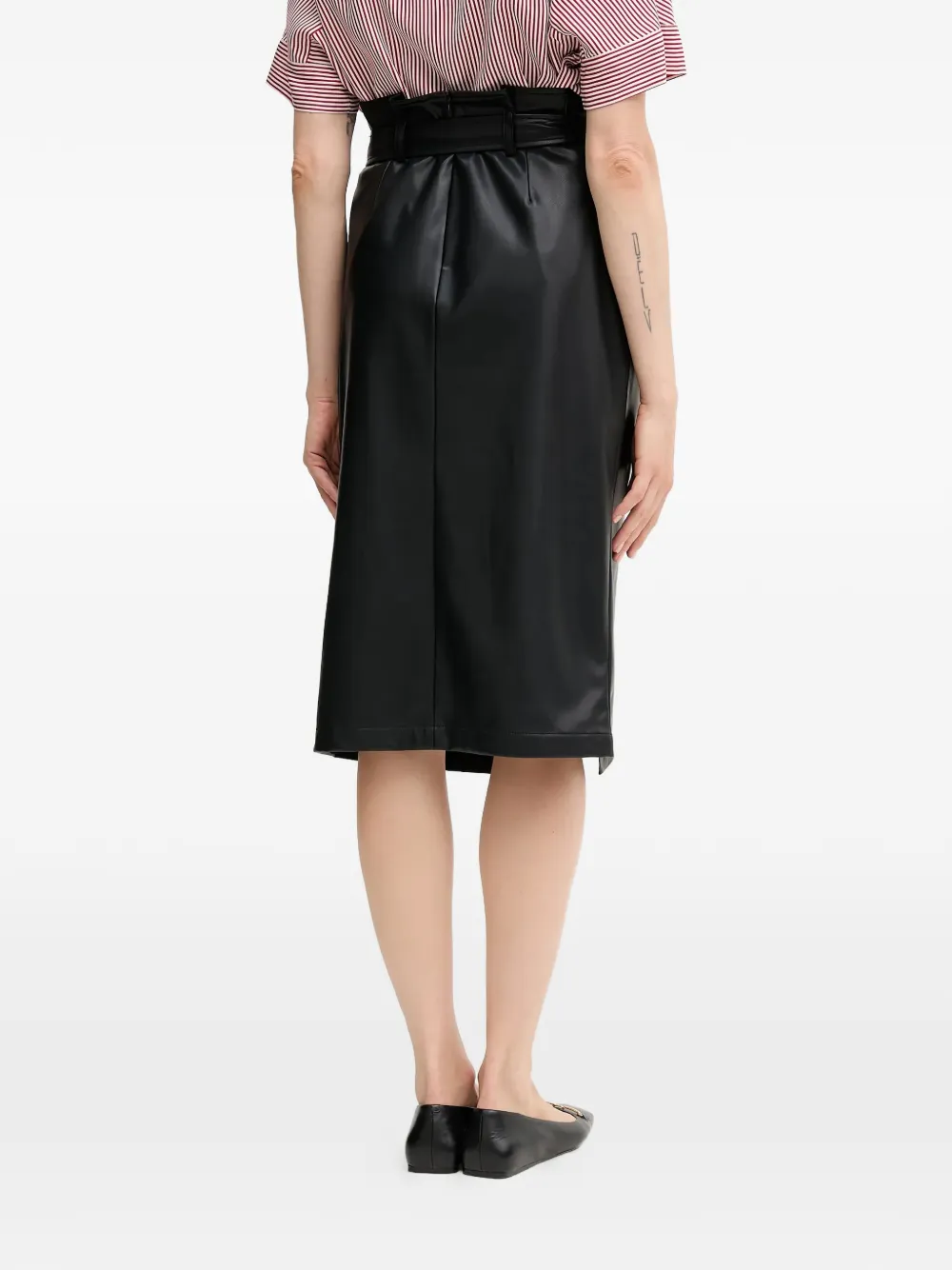  Oui Tie-waist Slit Midi Skirt - Black 
