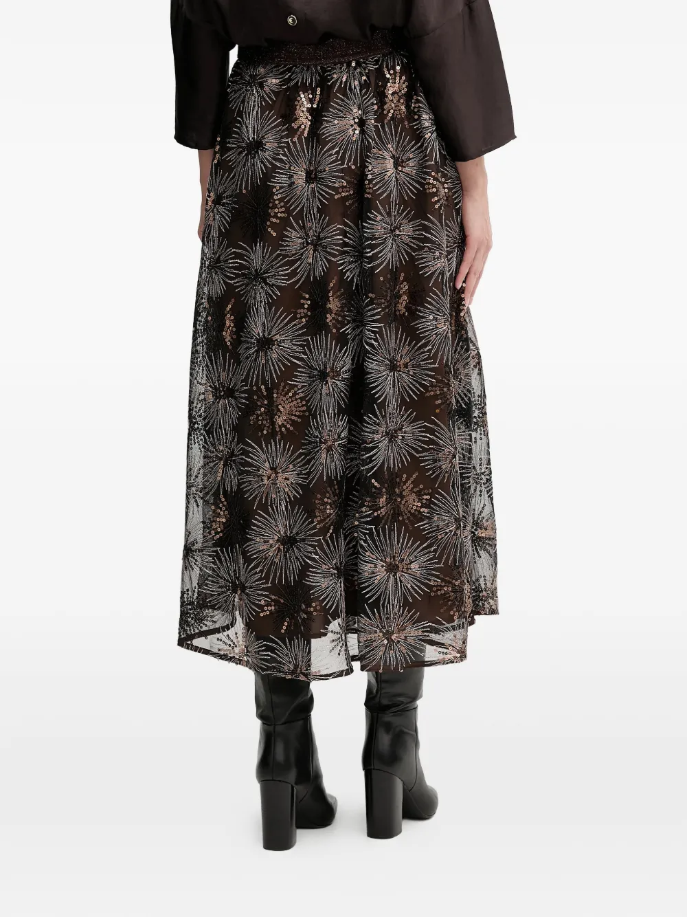 OUI Maxi-rok met pailletten en bloemen Zwart