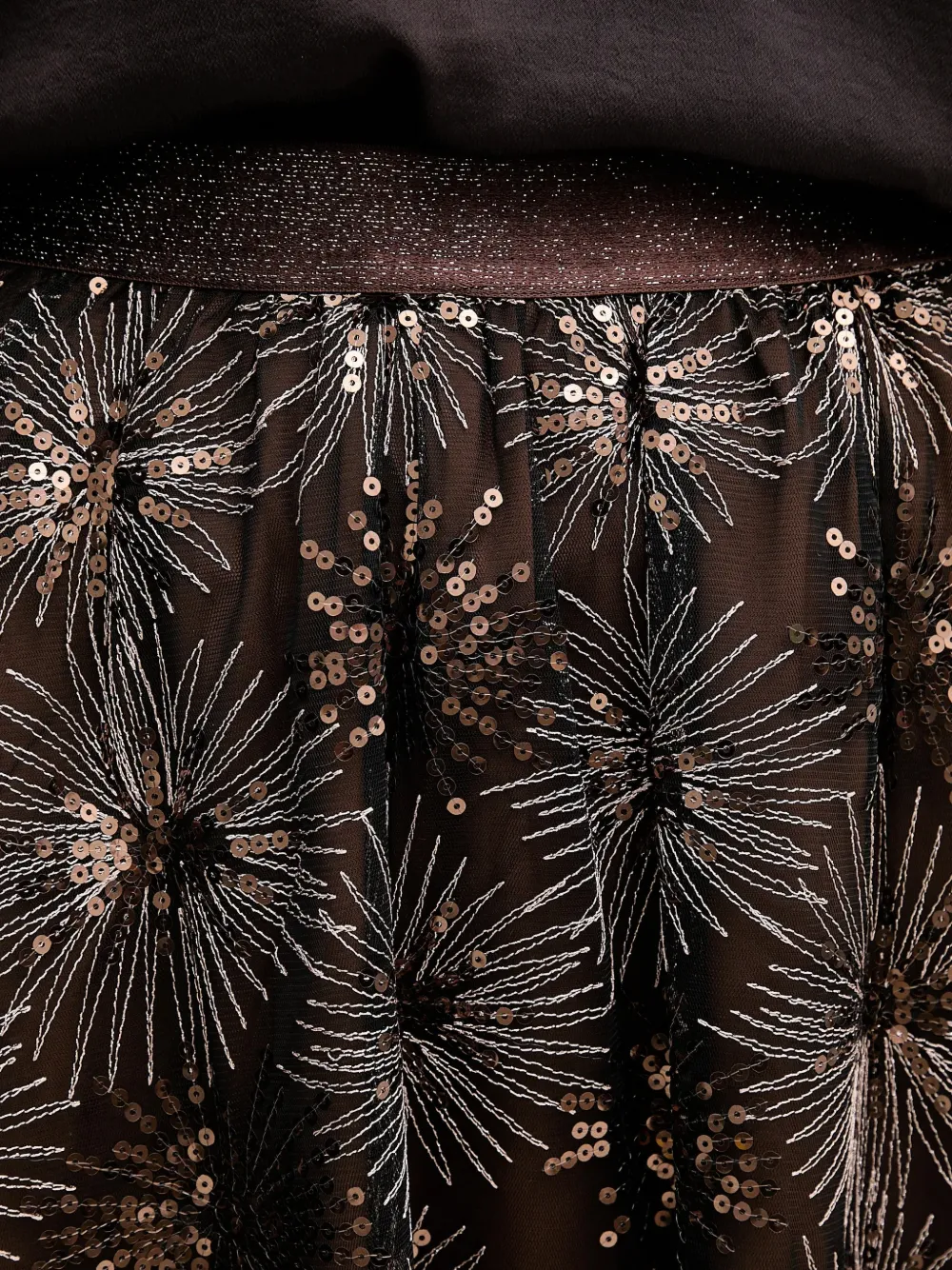 OUI Maxi-rok met pailletten en bloemen Zwart