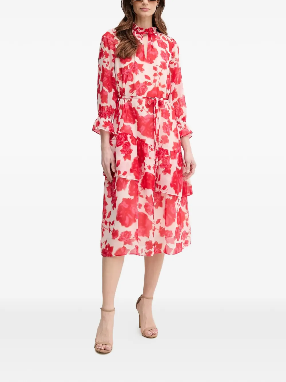 Marc Aurel ruffled floral-print midi dress - Rosso