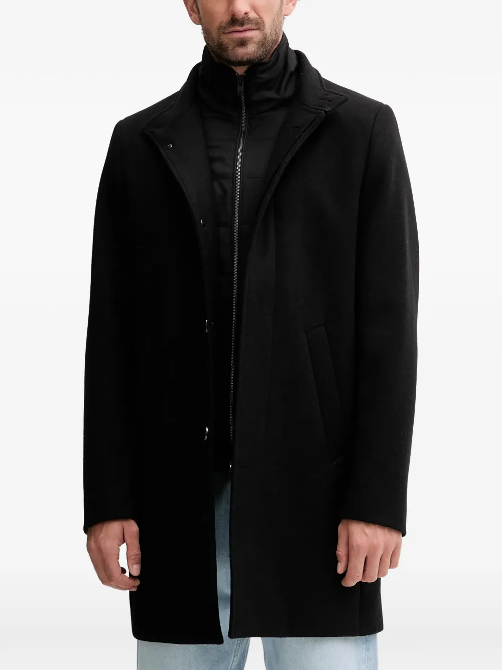  Lindbergh Funnel-neck Button Coat - Black 