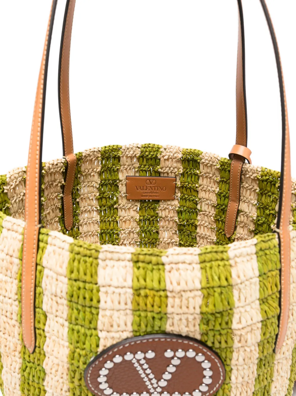 Valentino Garavani Gestreepte raffia shopper Groen