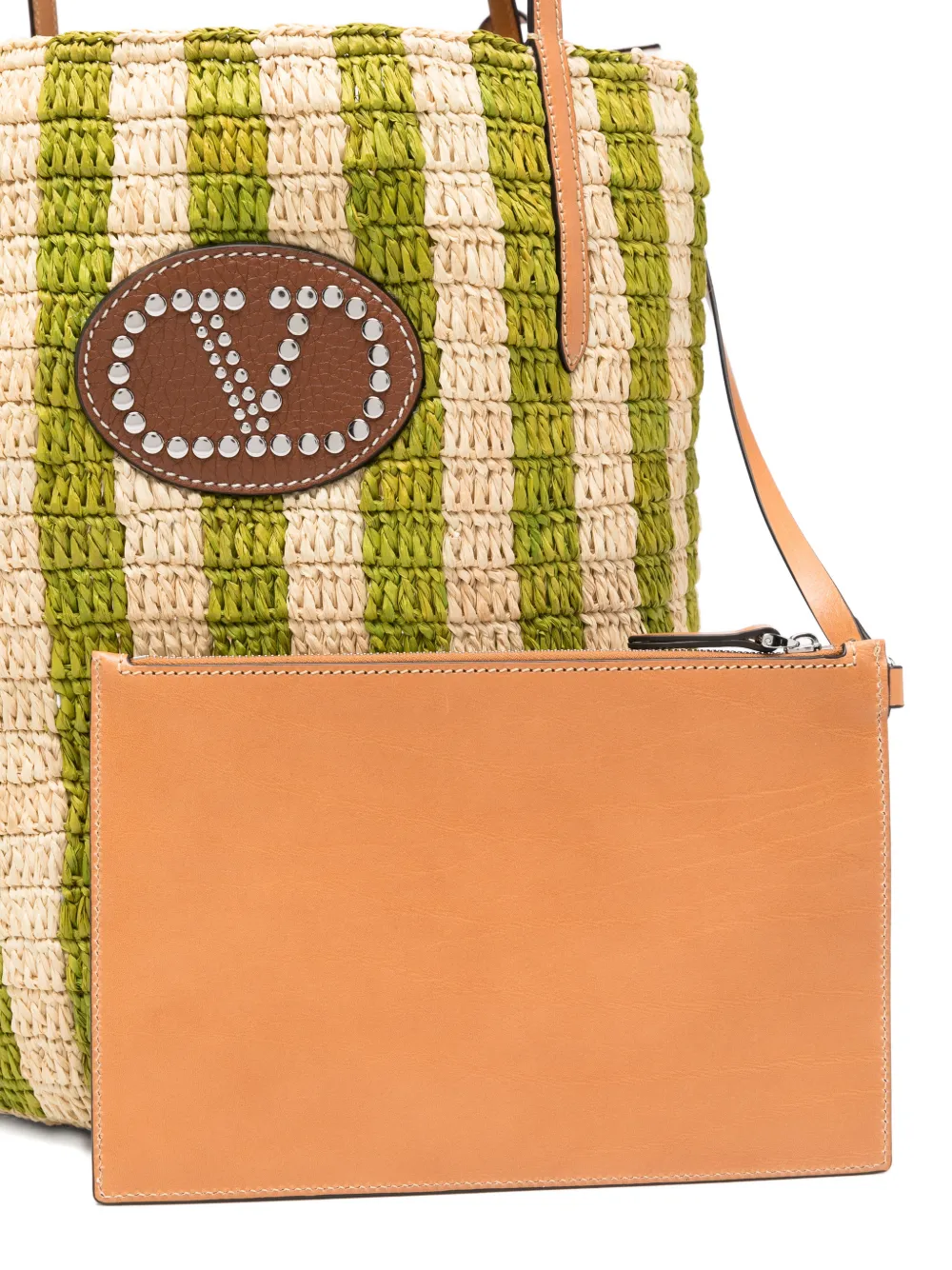 Valentino Garavani Gestreepte raffia shopper Groen