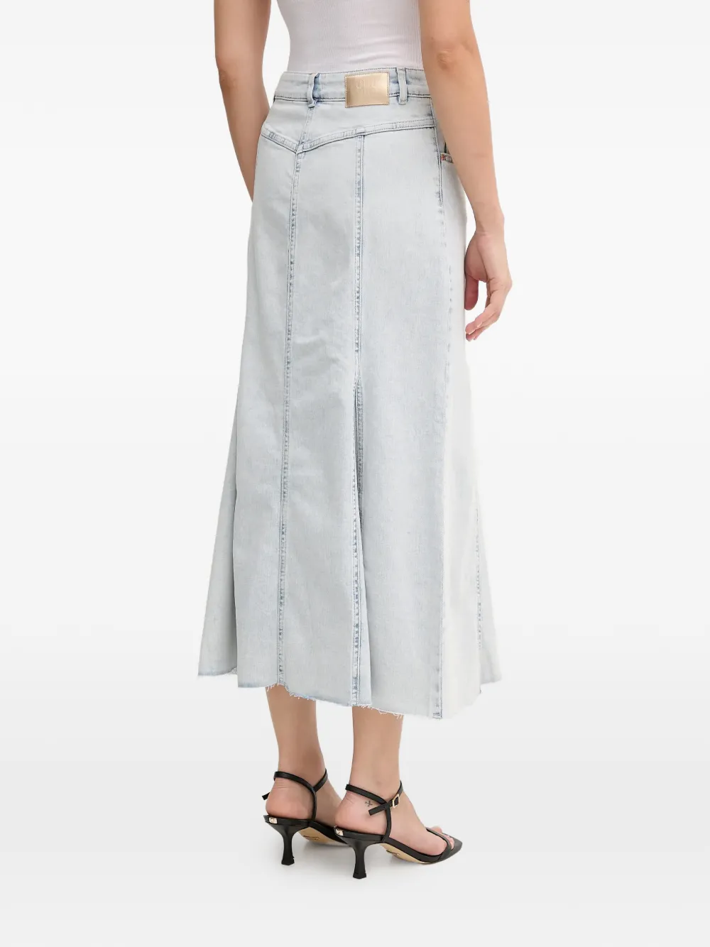  Oui Frayed Panelled Midi Skirt - Blue 