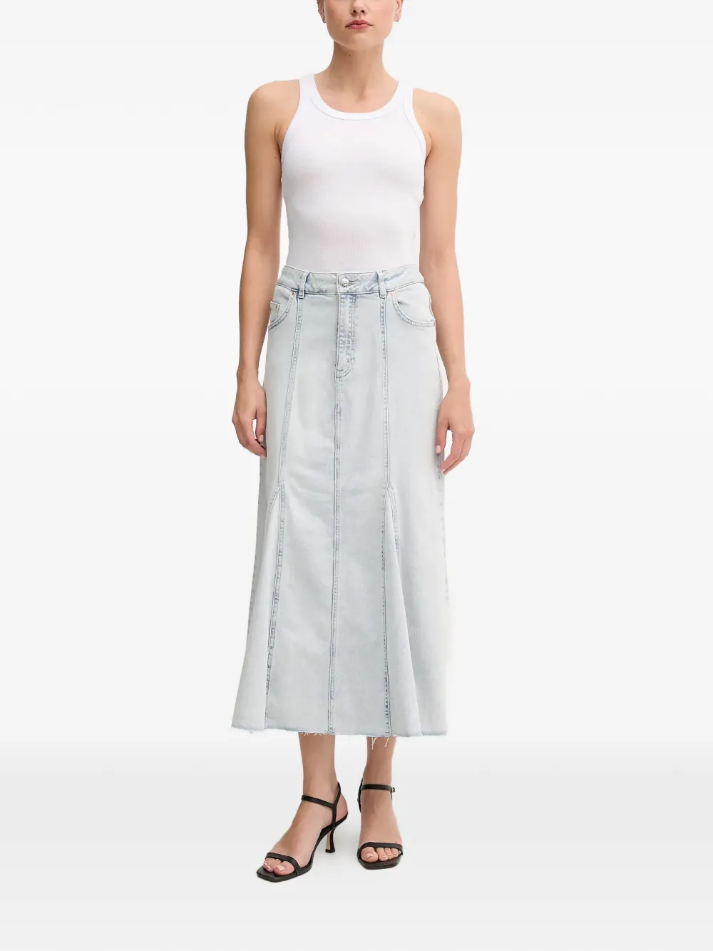  Oui Frayed Panelled Midi Skirt - Blue 