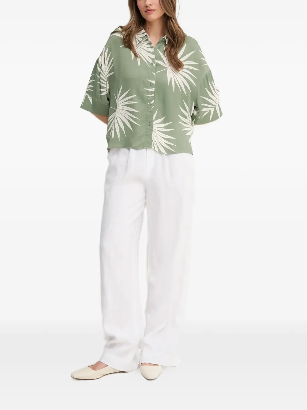  Oui Leaf Print Shirt - Green 