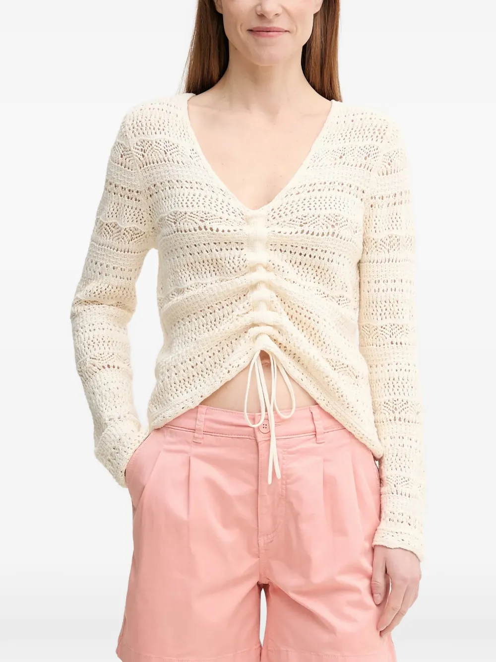 OUI V-neck crochet cardigan - Bianco