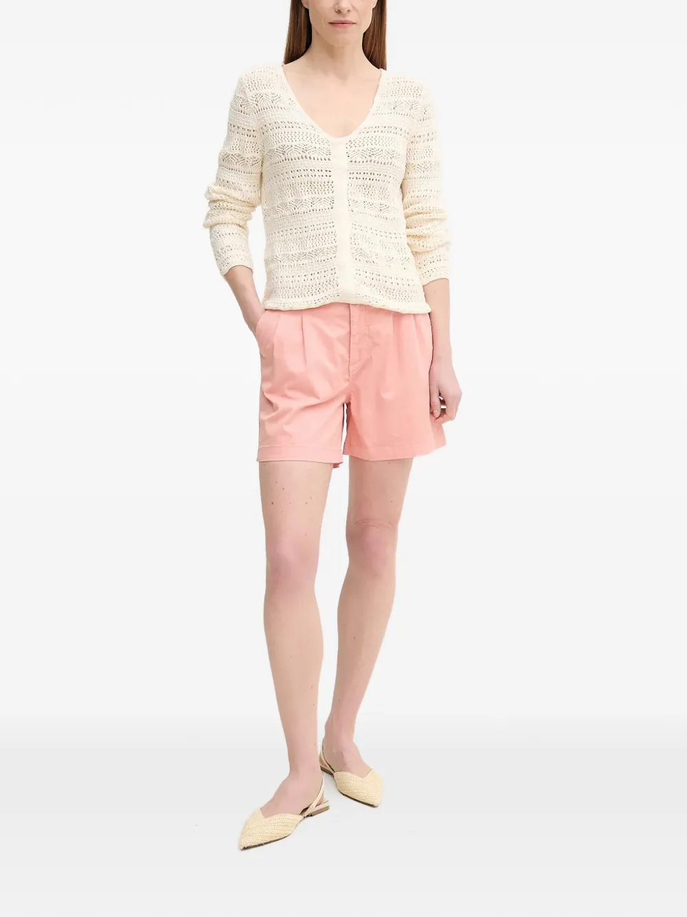  Oui V-neck Crochet Cardigan - White 