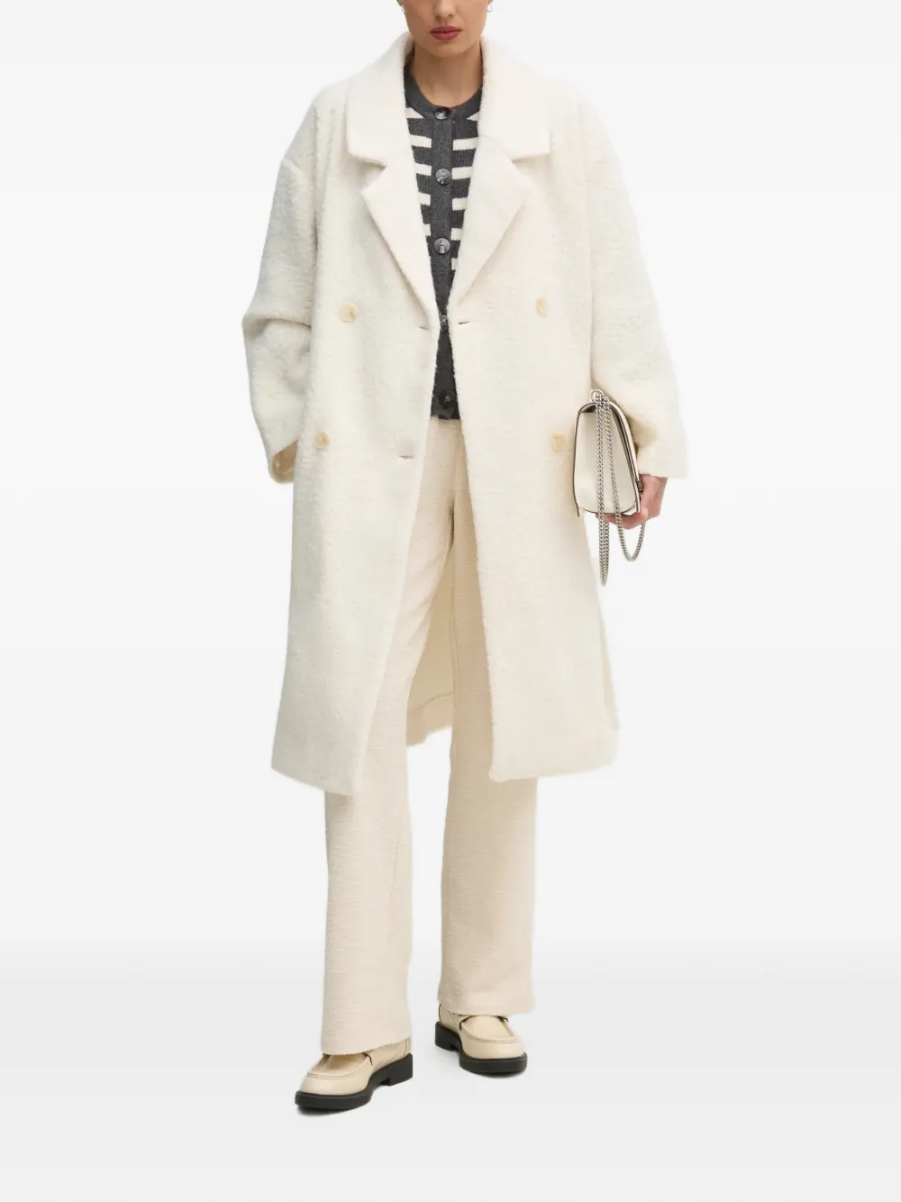  Oui Textured Double-breasted Coat - Neutrals 