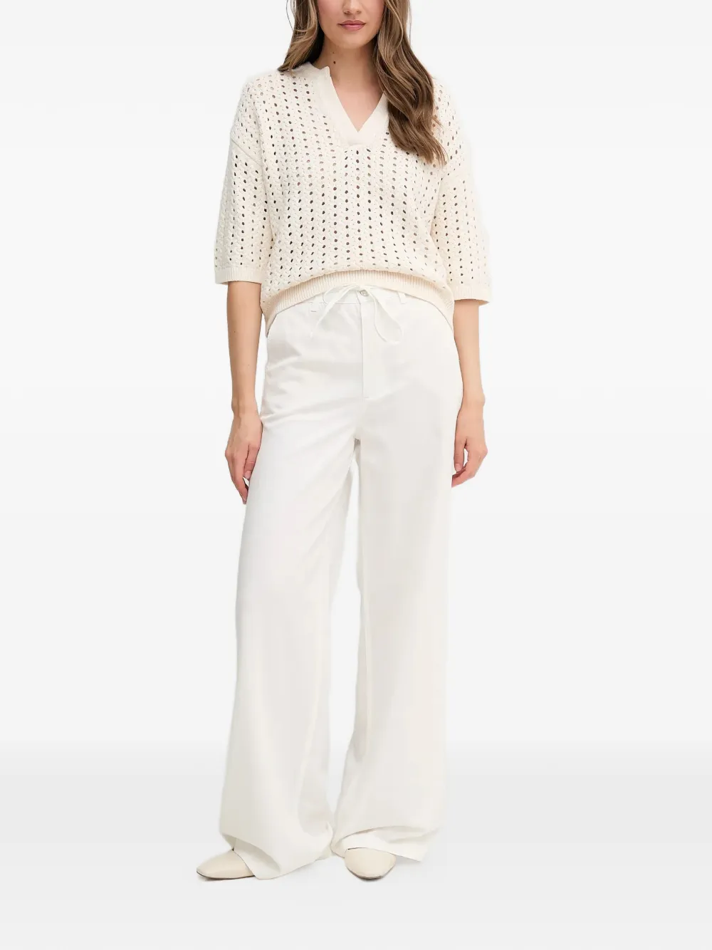  Oui Drawstring Trousers - White 
