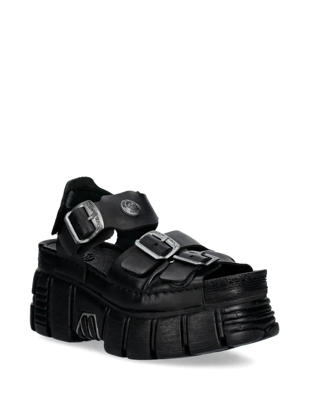 NEW ROCK Sandalen met gesp en plateauzool Zwart