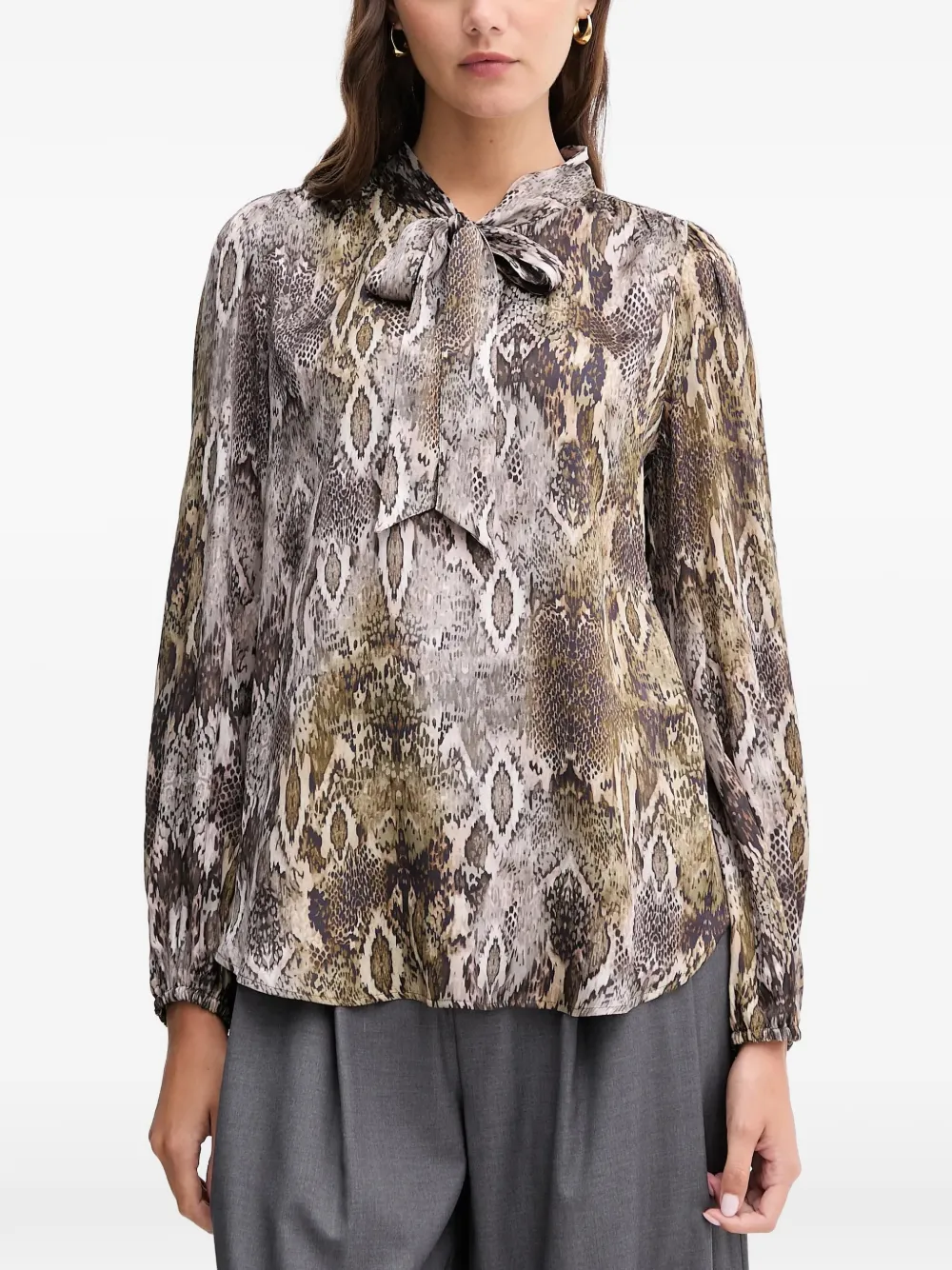 Marc Aurel snake-print bow blouse - Grigio