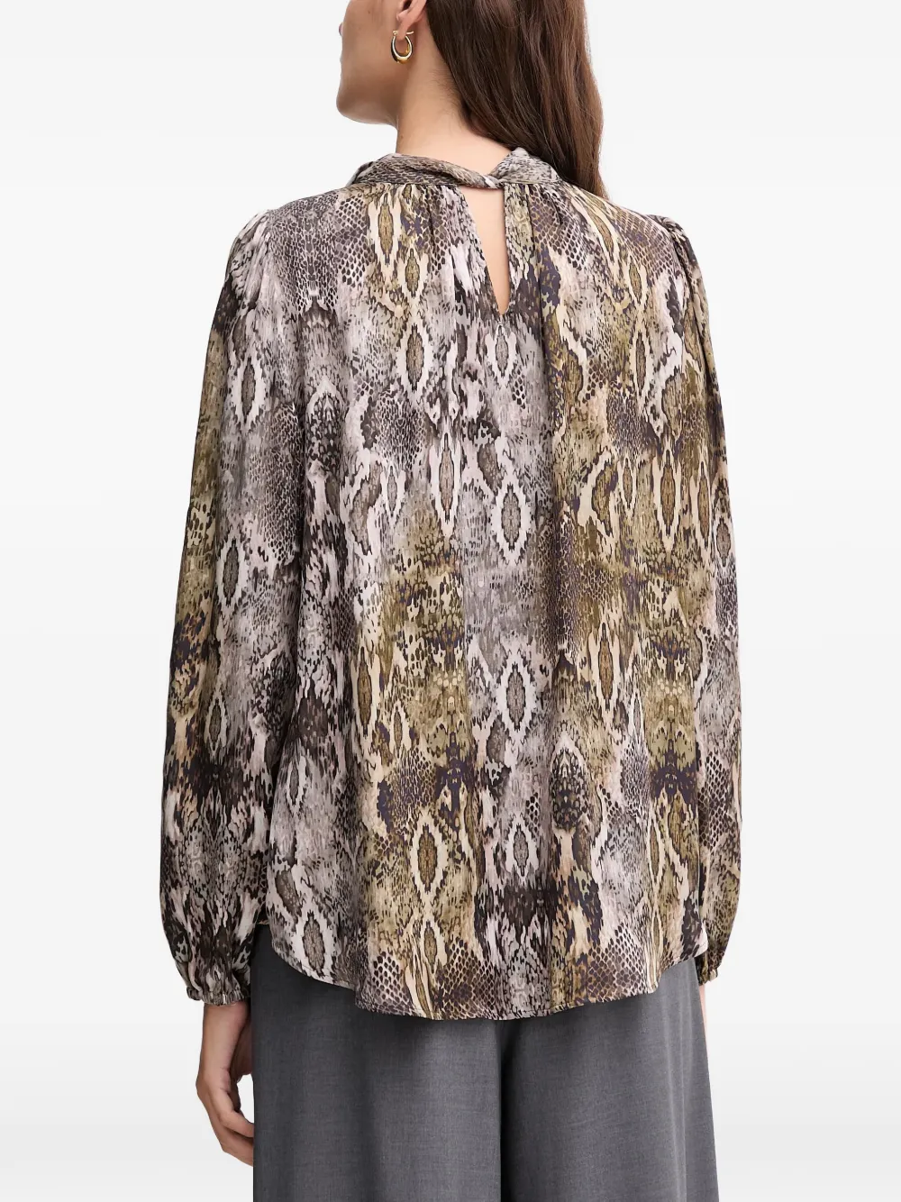 Snake-Print Bow Blouse