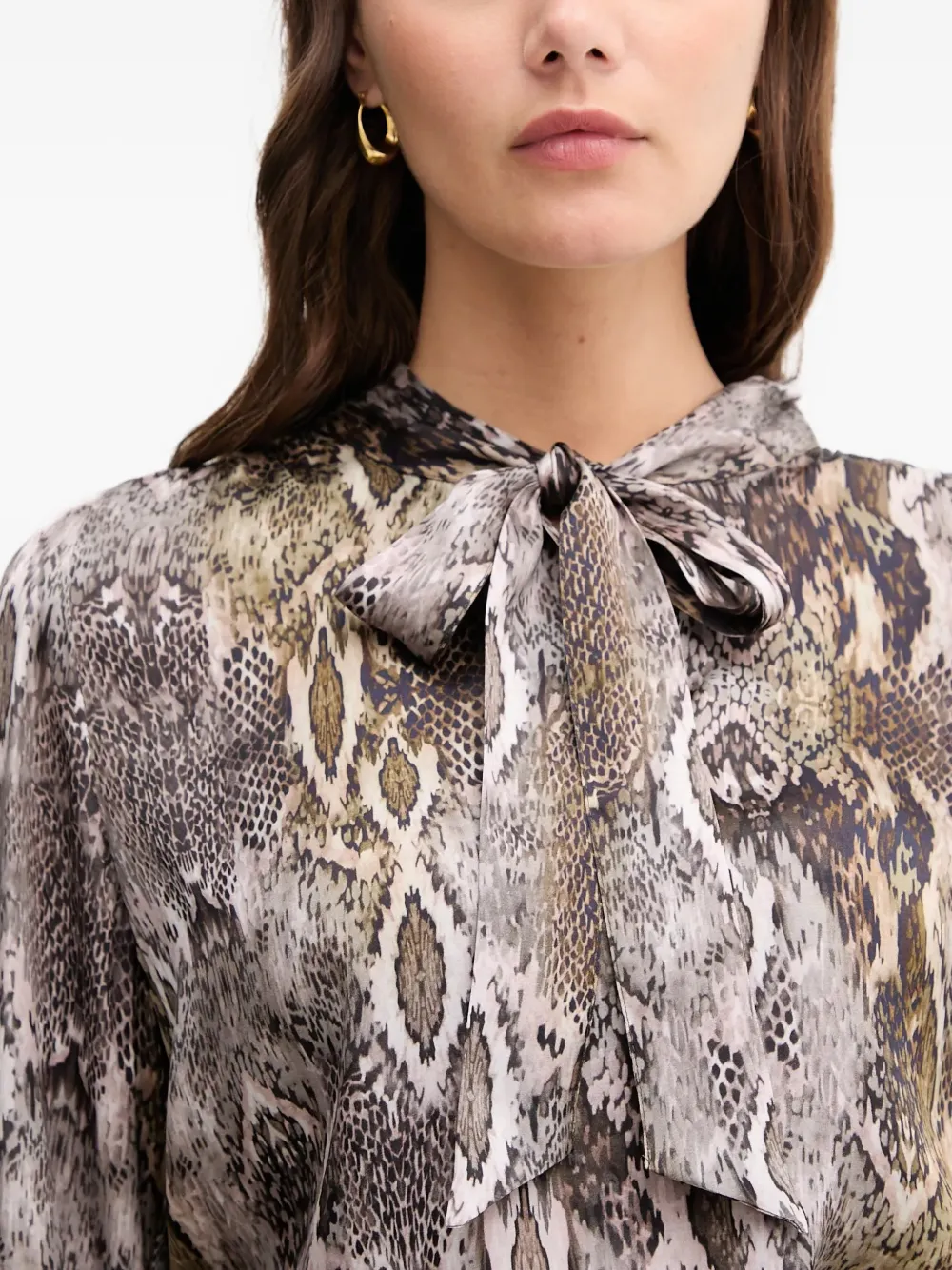 Snake-Print Bow Blouse