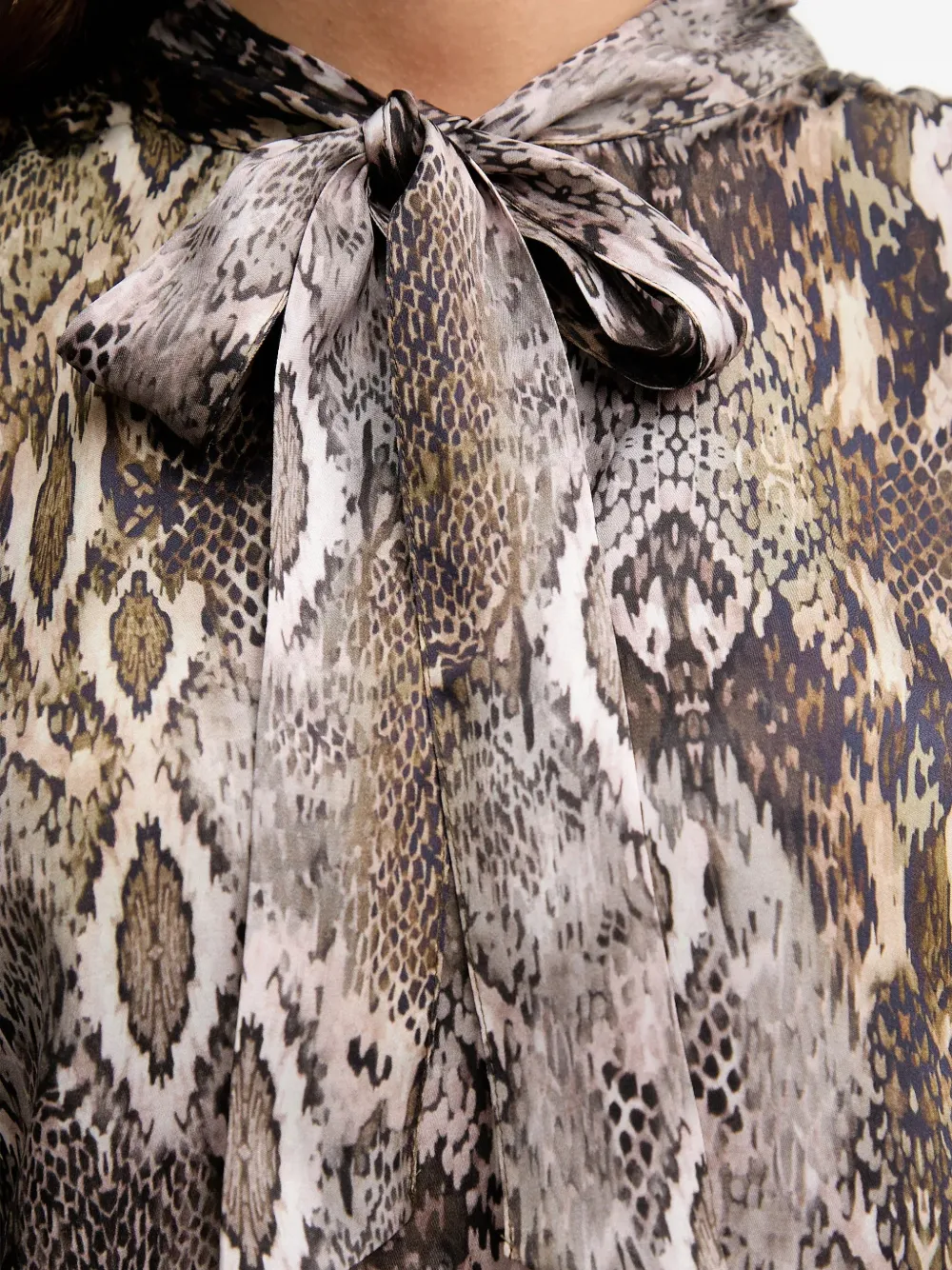 Snake-Print Bow Blouse