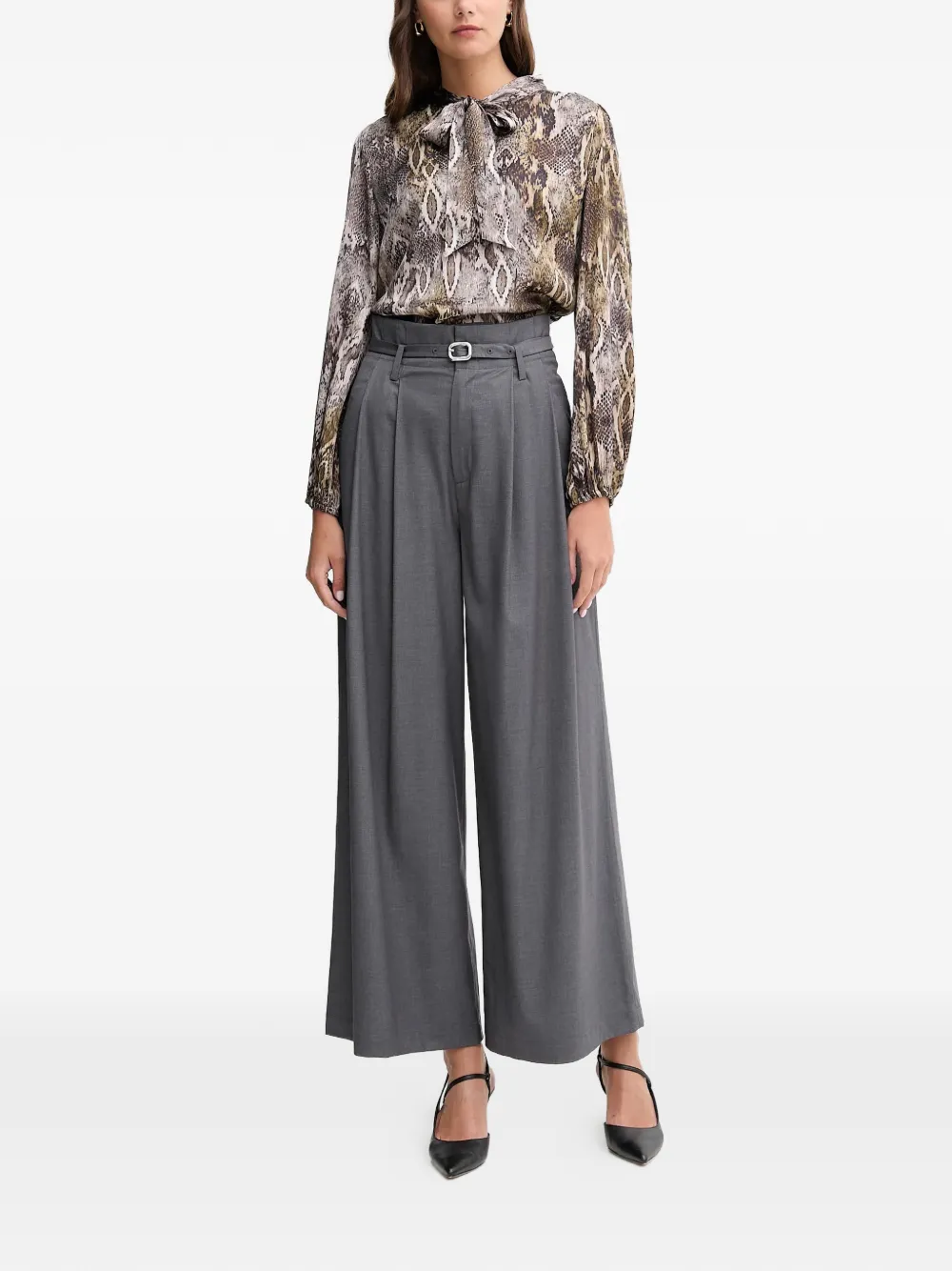 Snake-Print Bow Blouse